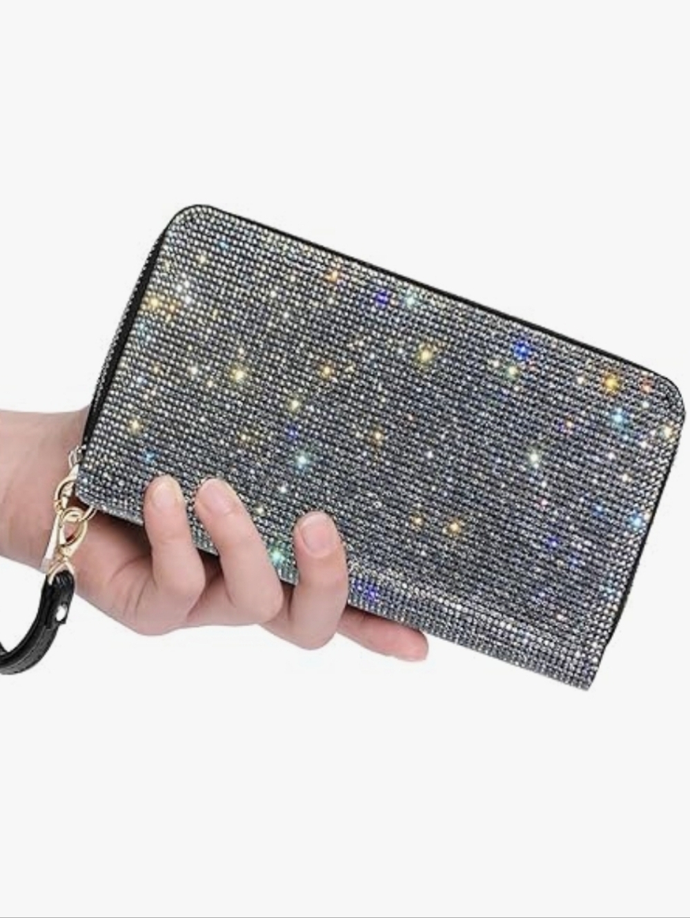 Sparkling Rhinestone Wristlet Clutch Wallet - Black
